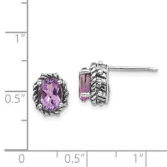 Sophia Jewelers Sterling Silver Oval Amethyst Stud Earrings Antique Finish
