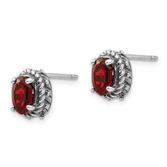 Sterling Silver Antiqued Garnet Stud Earrings for Women, Vintage Elegance