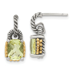 Sterling Silver w/ 14k Accent Lemon Quartz Dangle Earrings