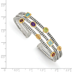 Shey Couture Sterling Silver 14K Accent Multi-Gemstone Antiqued Cuff Bracelet