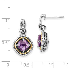 Shey Couture Sterling Silver 14K Gold Amethyst Dangle Earrings Vintage Style