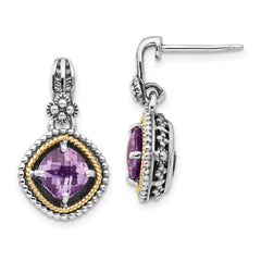 Shey Couture Sterling Silver with 14K Accent Antiqued Cushion Amethyst Post Dangle Earrings