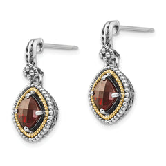 Sophia Jewelers Sterling Silver 14K Gold Garnet Dangle Earrings