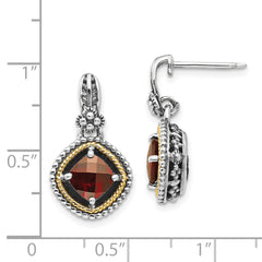 Sophia Jewelers Sterling Silver 14K Gold Garnet Dangle Earrings