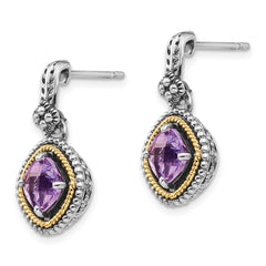 14K Gold Two-Tone Pink Quartz Drop Earrings with Rose de France Amethyst