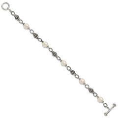 Shey Couture Sterling Silver 8 Inch Antiqued 8-8.5mm Freshwater Cultured Pearl Bracelet