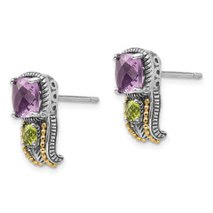 Sophia Jewelers Sterling Silver 14K Accented Amethyst Peridot Drop Earrings