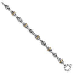Sterling Silver w/14k Accent Antiqued Fancy Link Bracelet