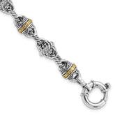 Sterling Silver w/14k Accent Antiqued Fancy Link Bracelet