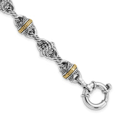 Sterling Silver w/14k Accent Antiqued Fancy Link Bracelet