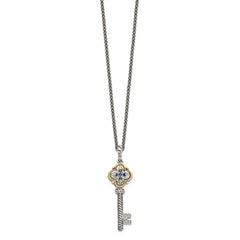 Shey Couture Sterling Silver with 14K Accent 18 Inch Antiqued Sapphire and Diamond Key Necklace
