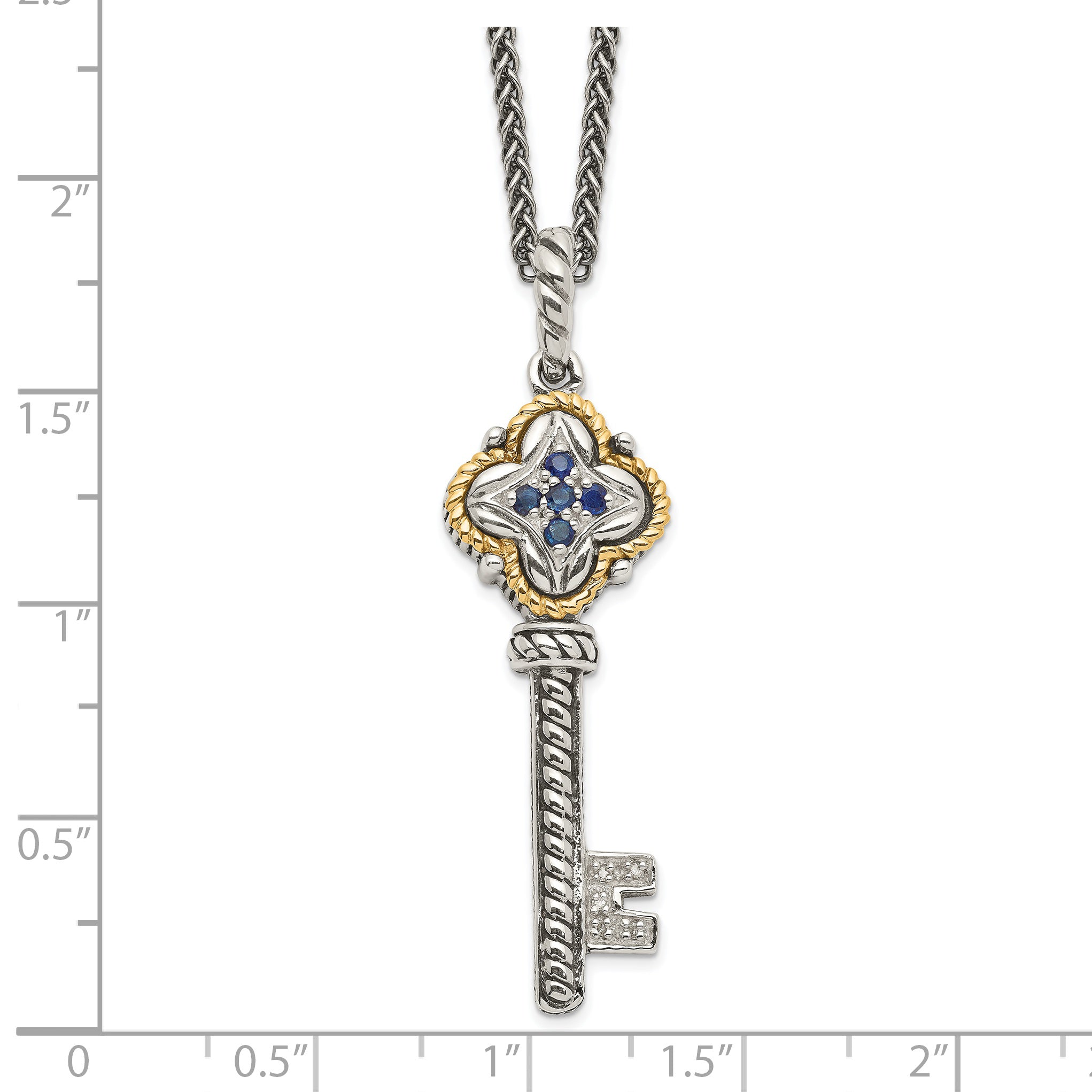 Shey Couture Sterling Silver with 14K Accent 18 Inch Antiqued Sapphire and Diamond Key Necklace