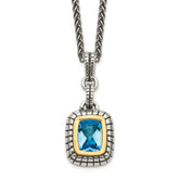 Shey Couture Sterling Silver with 14K Accent 18 Inch Antiqued Cushion Bezel Swiss Blue Topaz Necklace