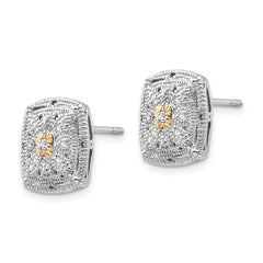 Sterling Silver 14K Gold Diamond Accented Cluster Earrings Elegant Finish