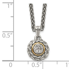 Shey Couture Sterling Silver Antiqued with 14K Accent 18 Inch Diamond Round Pendant Necklace