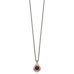 Shey Couture Sterling Silver with 14K Accent 18 Inch Antiqued Diamond and Cushion Checkerboard Garnet Necklace
