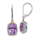 Shey Couture Sterling Silver Antiqued with 14K Accent Cushion Amethyst Leverback Dangle Earrings