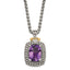 Shey Couture Sterling Silver with 14K Accent 18 Inch Antiqued Checkerboard-cut Cushion Amethyst and Diamond Necklace