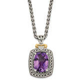 Shey Couture Sterling Silver with 14K Accent 18 Inch Antiqued Checkerboard-cut Cushion Amethyst and Diamond Necklace