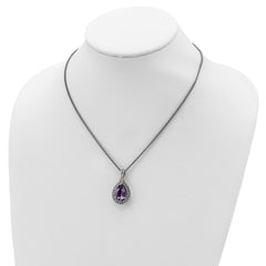 Shey Couture Sterling Silver with 14K Accent 18 Inch Antiqued Diamond and Pear Shaped Amethyst Necklace