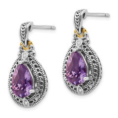 Sophia Jewelers Sterling Silver & 14K Gold Amethyst Diamond Drop Earrings