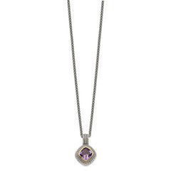 Shey Couture Sterling Silver with 14K Accent 18 Inch Antiqued Cushion Bezel Amethyst Necklace