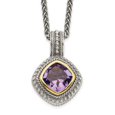 Shey Couture Sterling Silver with 14K Accent 18 Inch Antiqued Cushion Bezel Amethyst Necklace