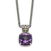 Shey Couture Sterling Silver with 14K Accent 18 Inch Antiqued Cushion Checkerboard Amethyst Necklace