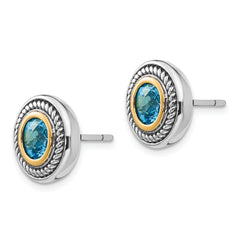 Sophia Jewelers Sterling Silver 14K Gold Blue Topaz Antiqued Earrings