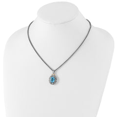 Shey Couture Sterling Silver with 14K Accent 18 Inch Antiqued Diamond and Oval Blue Topaz Necklace