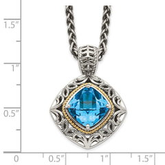 Shey Couture Sterling Silver with 14K Accent 18 Inch Antiqued Cushion Blue Topaz Necklace