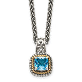 Shey Couture Sterling Silver with 14K Accent 18 Inch Antiqued Cushion Blue Topaz Necklace