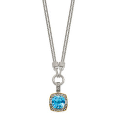 Shey Couture Sterling Silver with 14K Accent 17 Inch Antiqued Sky Blue Topaz and Diamond Necklace with 1 Inch Extender