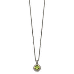 Shey Couture Sterling Silver with 14K Accent 18 Inch Antiqued Cushion Bezel Peridot Necklace