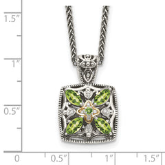 Shey Couture Sterling Silver with 14K Accent 18 Inch Antiqued Diamond and Marquise Peridot Necklace