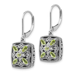 Sophia Jewelers Sterling Silver and 14K Gold Peridot Diamond Leverback Earrings