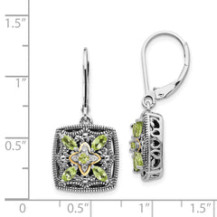 Sophia Jewelers Sterling Silver and 14K Gold Peridot Diamond Leverback Earrings