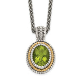 Shey Couture Sterling Silver with 14K Accent 18 Inch Antiqued Oval Bezel Peridot Necklace