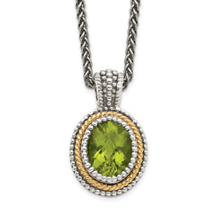 Shey Couture Sterling Silver with 14K Accent 18 Inch Antiqued Oval Bezel Peridot Necklace
