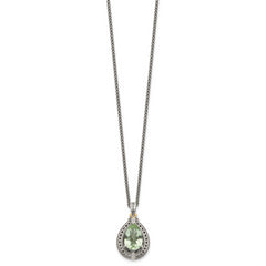 Shey Couture Sterling Silver with 14K Accent 18 Inch Antiqued Diamond and Pear Shaped Green Quartz Necklace