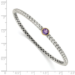 Sophia Jewelers Sterling Silver Bangle with 14K Gold Accent & Amethyst