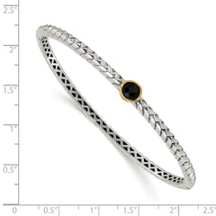 Sophia Jewelers Sterling Silver & 14K Gold Black Onyx Hinged Bangle Bracelet