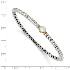 Sophia Jewelers Sterling Silver 14K Gold Freshwater Pearl Hinged Bangle
