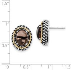 Sterling Silver 14K Gold Smoky Quartz Earrings with Polished Antique Finish