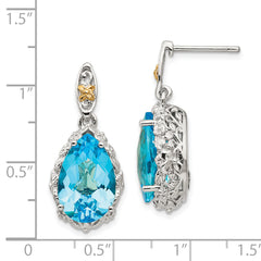 Sophia Jewelers Sterling Silver 14K Gold Blue Topaz Dangle Earrings