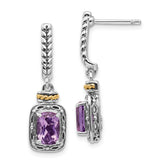 Shey Couture Sterling Silver with 14K Accent Antiqued Cushion Amethyst Post Dangle Earrings