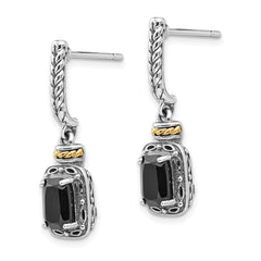 Sophia Jewelers Sterling Silver 14K Gold Onyx Dangle Earrings Vintage Elegance