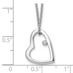 Sophia Jewelers Sterling Silver Diamond Heart Necklace with Polished Rhodium Finish