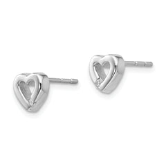 White Ice Sterling Silver Diamond Heart Earrings with Rhodium Polish