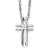 White Ice Sterling Silver Rhodium-plated 18 Inch Diamond Cross Necklace with 2 Inch Extender